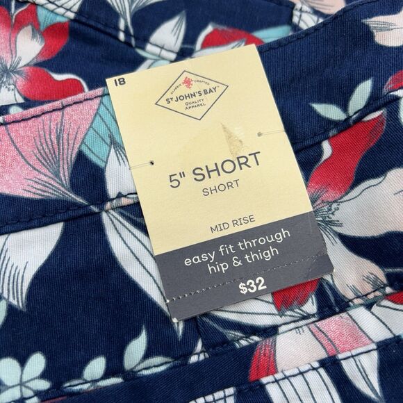 St Johns Bay Shorts Womens Size 18 Blue Floral Tropical Mid Rise Floral Beach - Picture 2 of 8